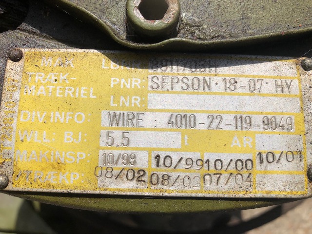 Sepson 18-07 HY hydraulic side mounted Winch